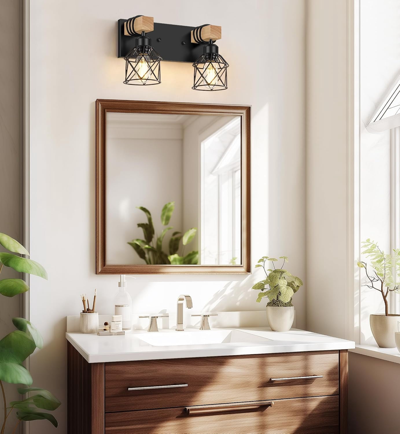 2-Light Bathroom Light Fixtures over Mirror Bathroom Vanity Light Farmhouse Black Bathroom Lighting Fixtures with Metal Lampshade for Bedroom, Hallway, Living Room