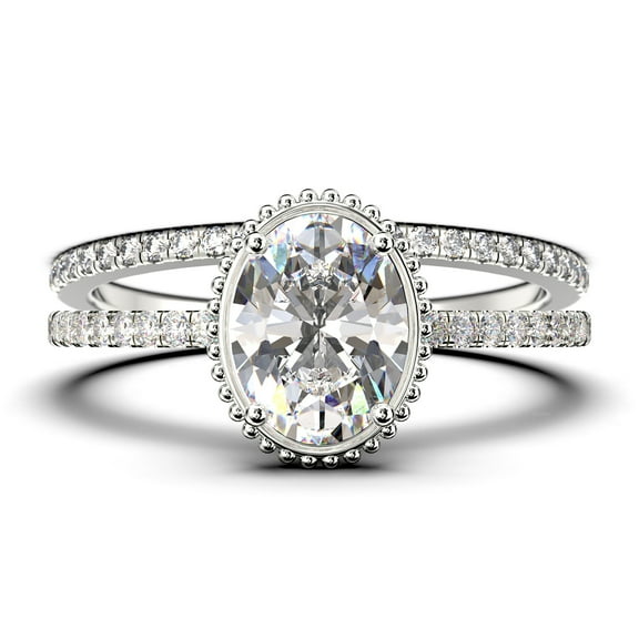 Gorgeous Minimalist 2.00 Carat Oval Cut Diamond Moissanite Engagement Ring, Floral Wedding Ring, One Matching Band in 10k Solid White Gold, Gift For Her, Promise Ring, Anniversary Ring