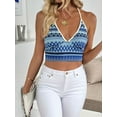 thumbnail image 3 of Knitted Camisoles for Women Summer Halter V Neck Striped Casual Sleeveless Beach Vacation Crop Tank Tops Blue XL, 3 of 5