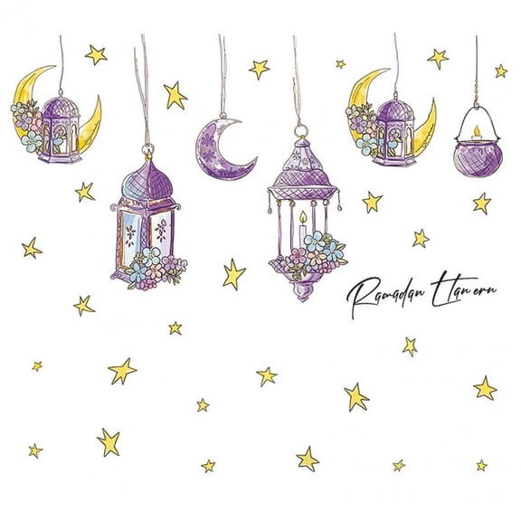 Ramadan Stickers Wall Decorations, Eid Mubarak Room Decor Ramadan Moon Star Lantern Islam Decal,Islamic Wall Mirror Decor Stickers for Eid Party Decorations
