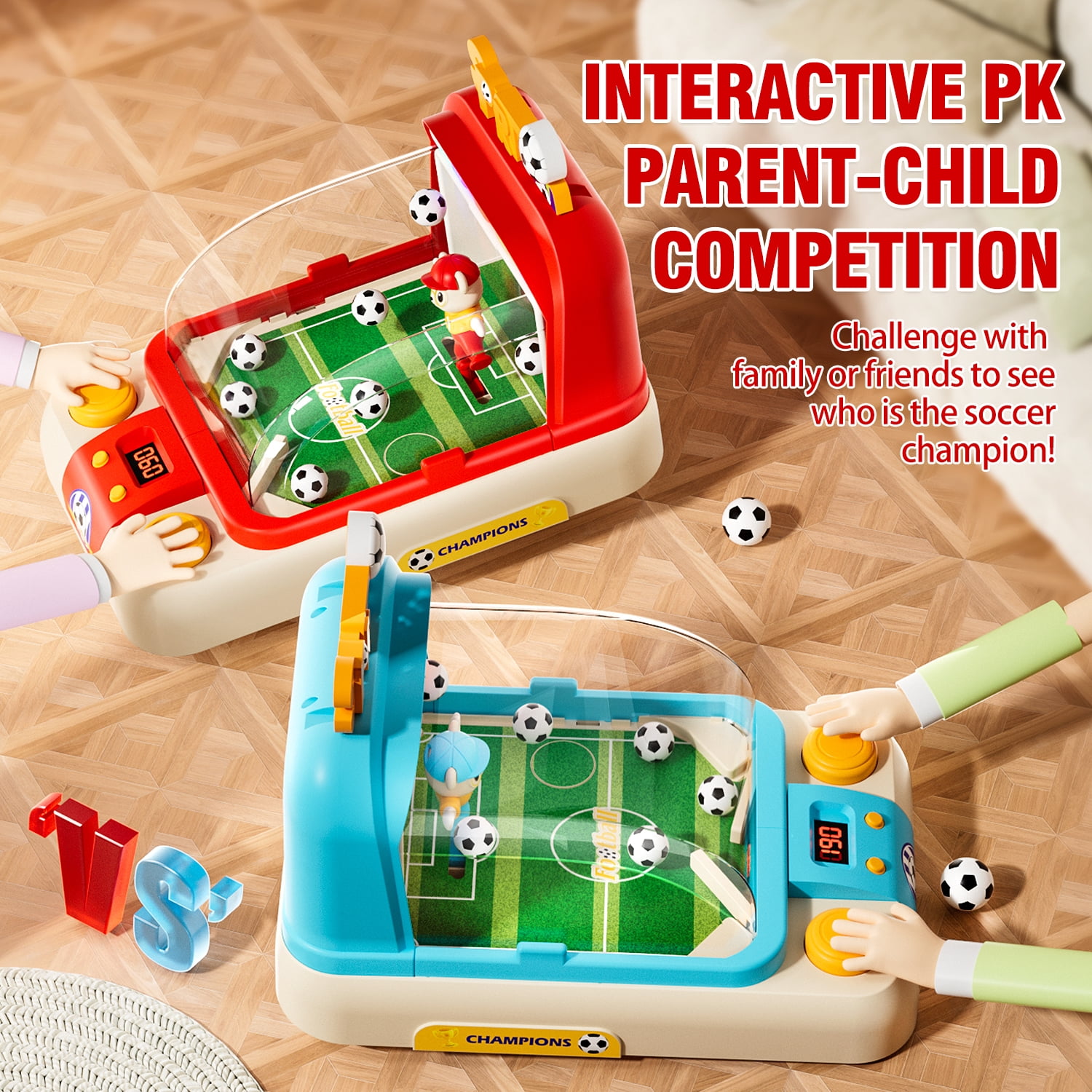 Kids Desktop Soccer Game Machine with Moving Goalkeeper, Scoreboard & Sounds – Interactive Football Toy for Boys & Girls Ages 3+（RED）