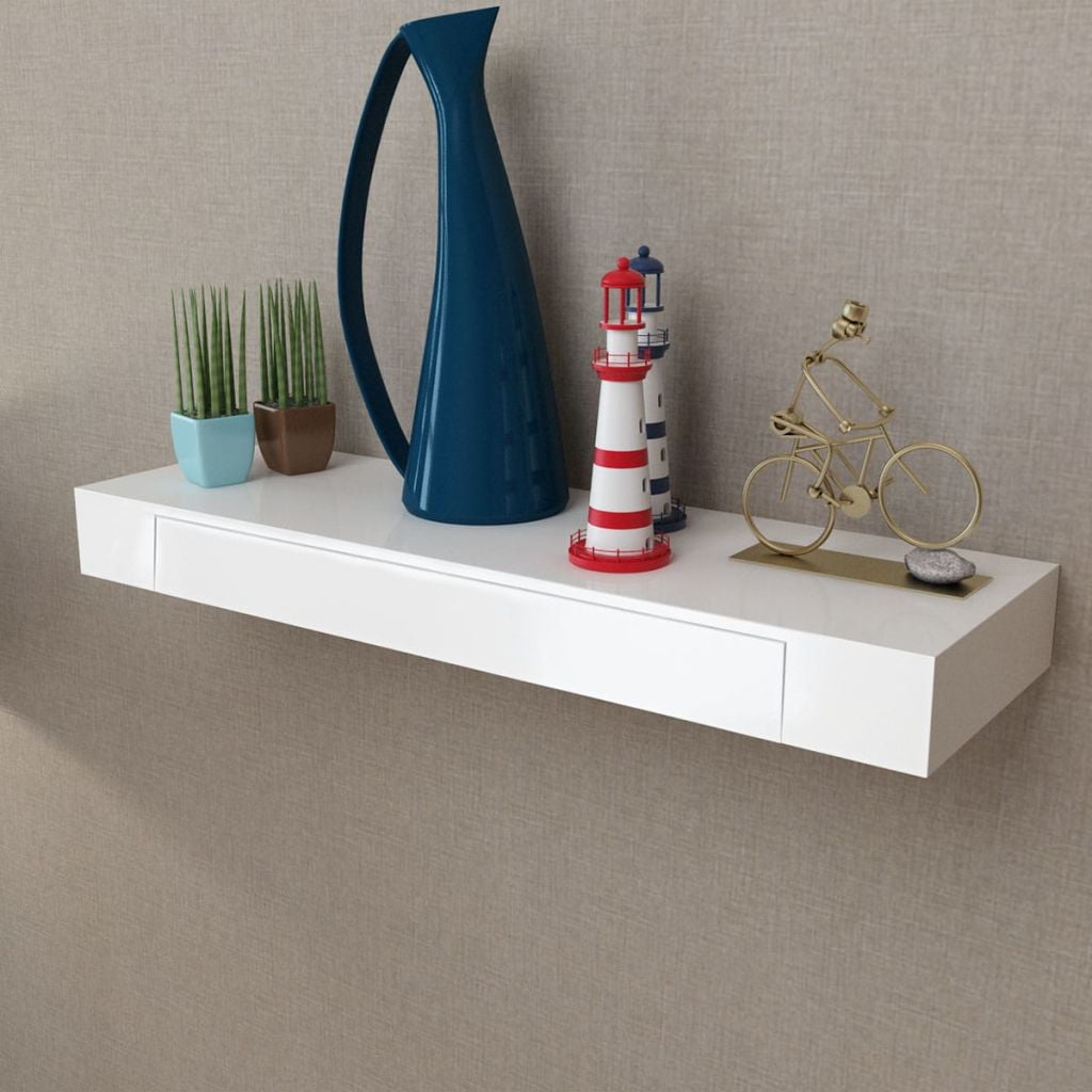 Kepooman 31.5" Wall Decor Storage Shelf with 1 Drawer for Bedroom, White Kepooman 31.5" Wall Decor Storage Shelf with 1 Drawer for Bedroom, White