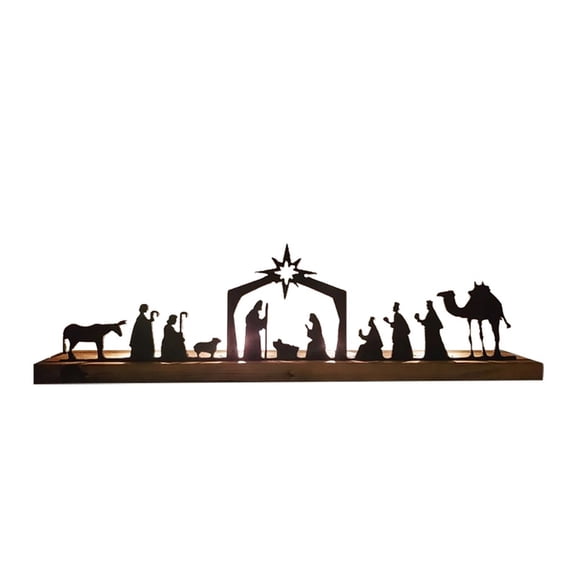 BESTSKY nativity set indoor, Nativity Scene Nativity Sets For Christmas Indoor Black Metal Nativity Set With Wood Base People Nativity Set Tree Nativity For Christmas Table Decoration