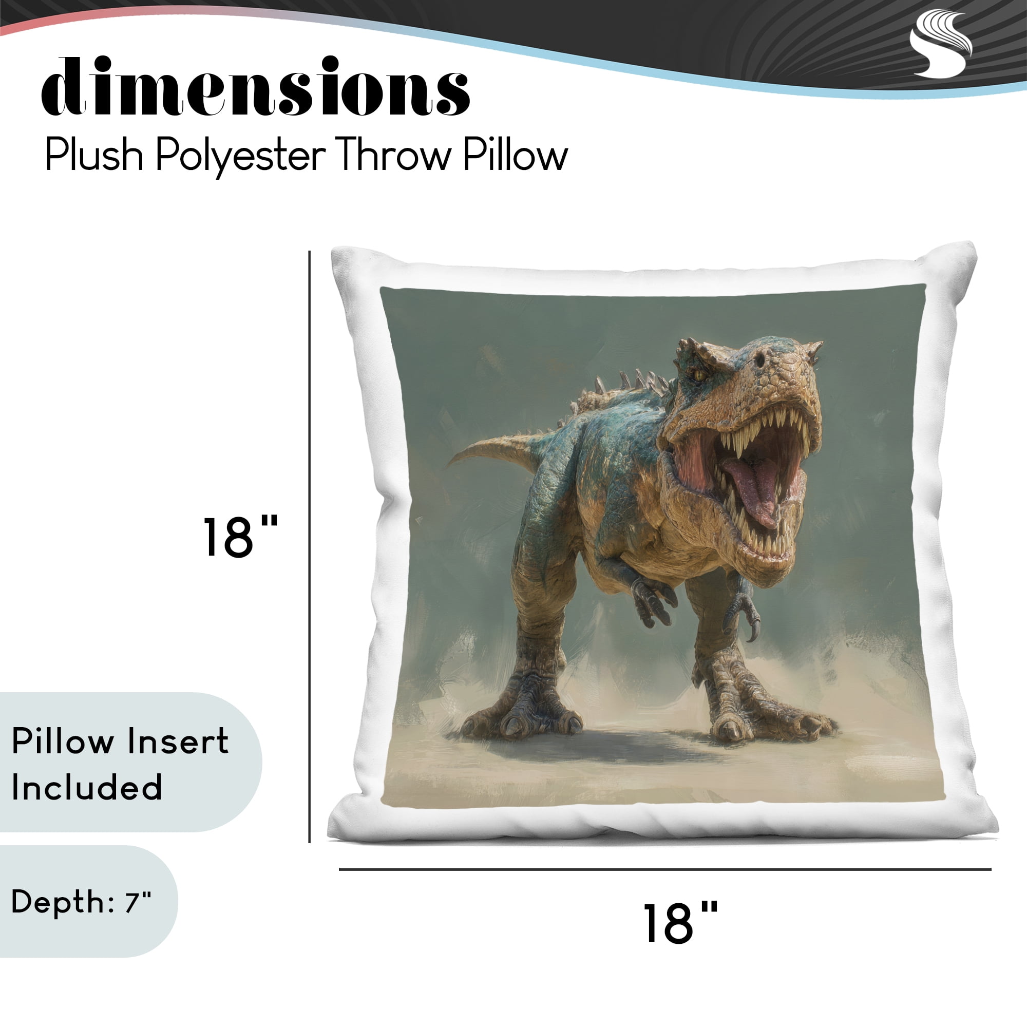 Stupell Industries Roaring T-Rex in Green Decorative Printed Throw Pillow, design by Wumples, 18 x 7 x 18