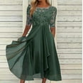 thumbnail image 4 of Rigardu dresses for women Women's Tea Length Embroidery Lace Chiffon Dress Mock Dress womens dresses Green + M, 4 of 5