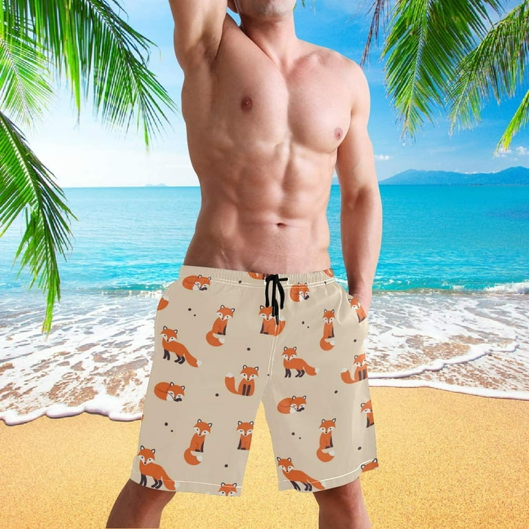 Men s Fashion Cool Style Animal Fox Beach Shorts Swim Trunks Quick Dry Casual Polyester Swim Shorts with Pockets S XXL