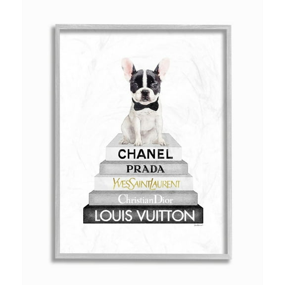 Stupell Industries Cute French Bulldog Puppy Sitting on Glam Bookstack Designed by Amanda Greenwood