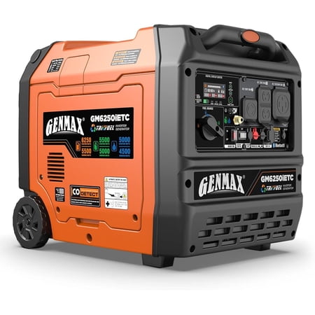 GENMAX 6250W Tri-Fuel Silent Inverter Generator (2026 Model), Bluetooth App, 2-Wire Auto Start, CO Sensor, 50A Outlet, Home Backup & Camping, EPA Compliant
