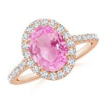 Angara Rings - Natural 1.9 ct Pink Sapphire Halo Ring with Diamonds in 14K Rose Gold for Women (Size-9x7mm) | September Birthstone Jewelry, Birthday, Anniversary, Jewelry Gift for Women