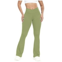 Olyvenn Flare Leggings for Women Wide Leg Yoga Pants V Crossover High Waisted Bootcut Work Pants Spring Outfits 2025 Green 4