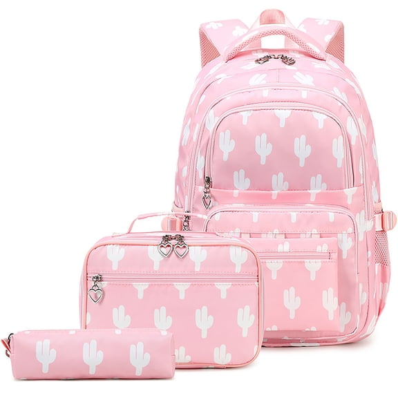 Win s Way 3 Pcs Backpack Set for G-i-r-l-s, Floral Printed Schoolbag with Lunch Box and Pencil Case, Lightweight Water-Resistant Bookbag for S-t-u-d-e-n-t-s