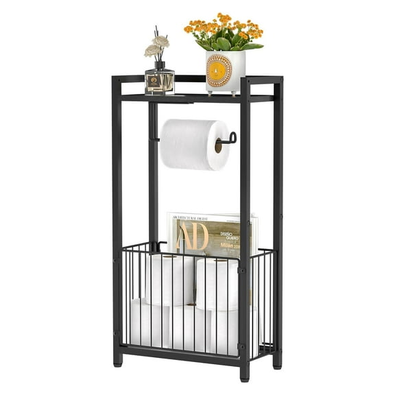 Freestanding Toilet Paper Holder with Storage Shelf  Bathroom Tissue Stand with Space for Phone, Tablet, and Magazines  All-in-One Toilet Roll Dispenser and Organizer