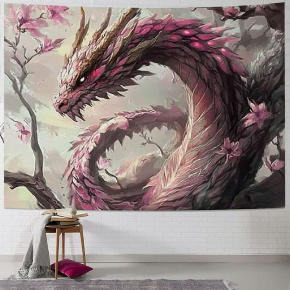 Patifu Dragon Fantasy Art Flowers Tapestry Wall Hanging Unique Style for Home Decor Living Room Bedroom Apartment Farmhouse Dorm 40x30inch