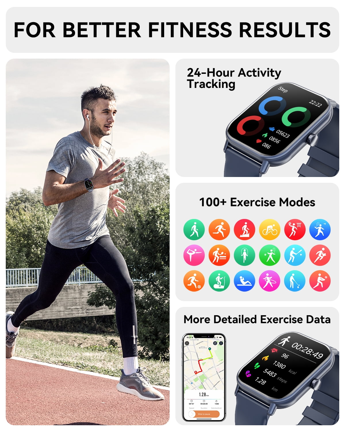 Mingdaln smartwatch for Android and Iphone Devices，1.85 Inches with Answer/Make Calls/100+ sport mode/IP68 Waterproof, with Activity Fitness Tracker for men and women (Blue)