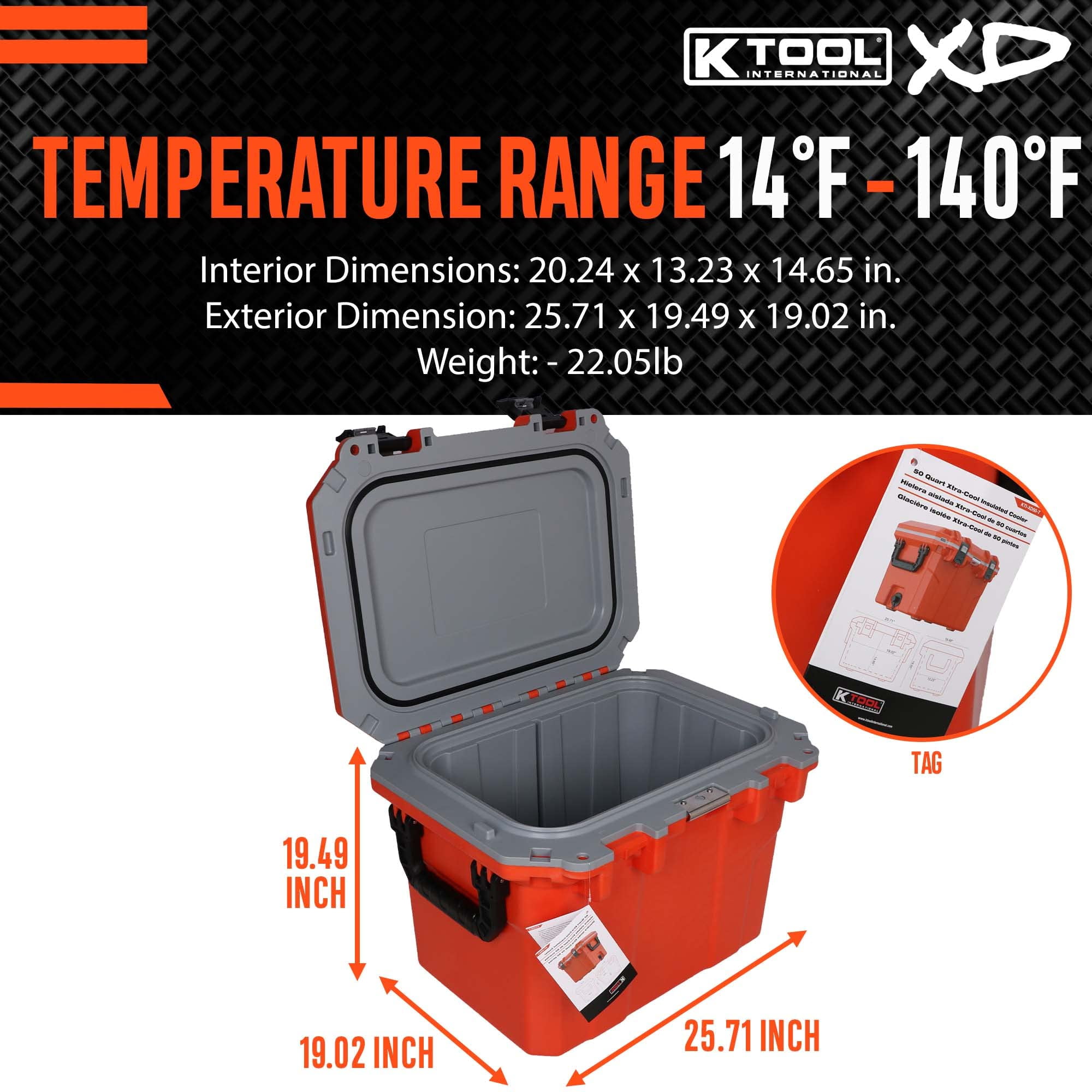 K Tool International XD50-T Xtra-Cool Insulated Cooler, 50 Quart