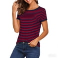 thumbnail image 5 of Edvintorg Summer Tops for Women Striped Loose Fit Crew Neck Short Sleeve Casual Shirts Women’S Clothing Wine M, 5 of 6