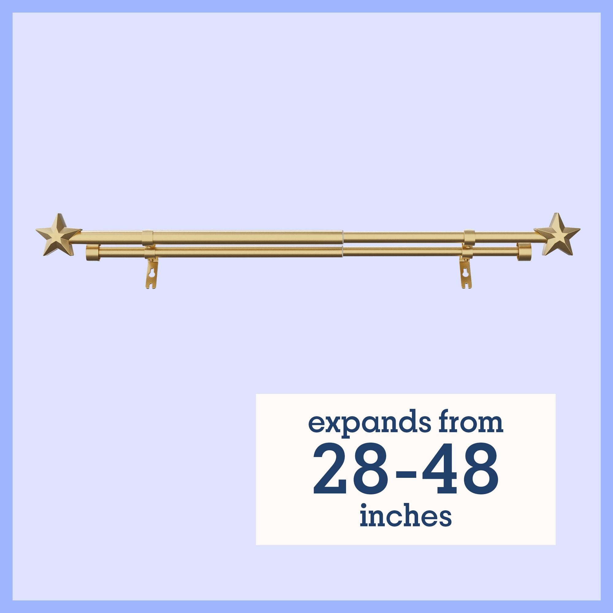 Mainstays Kids Gold Star Adjustable Double Curtain Rod, 3/4 in Diameter, 28-48 in