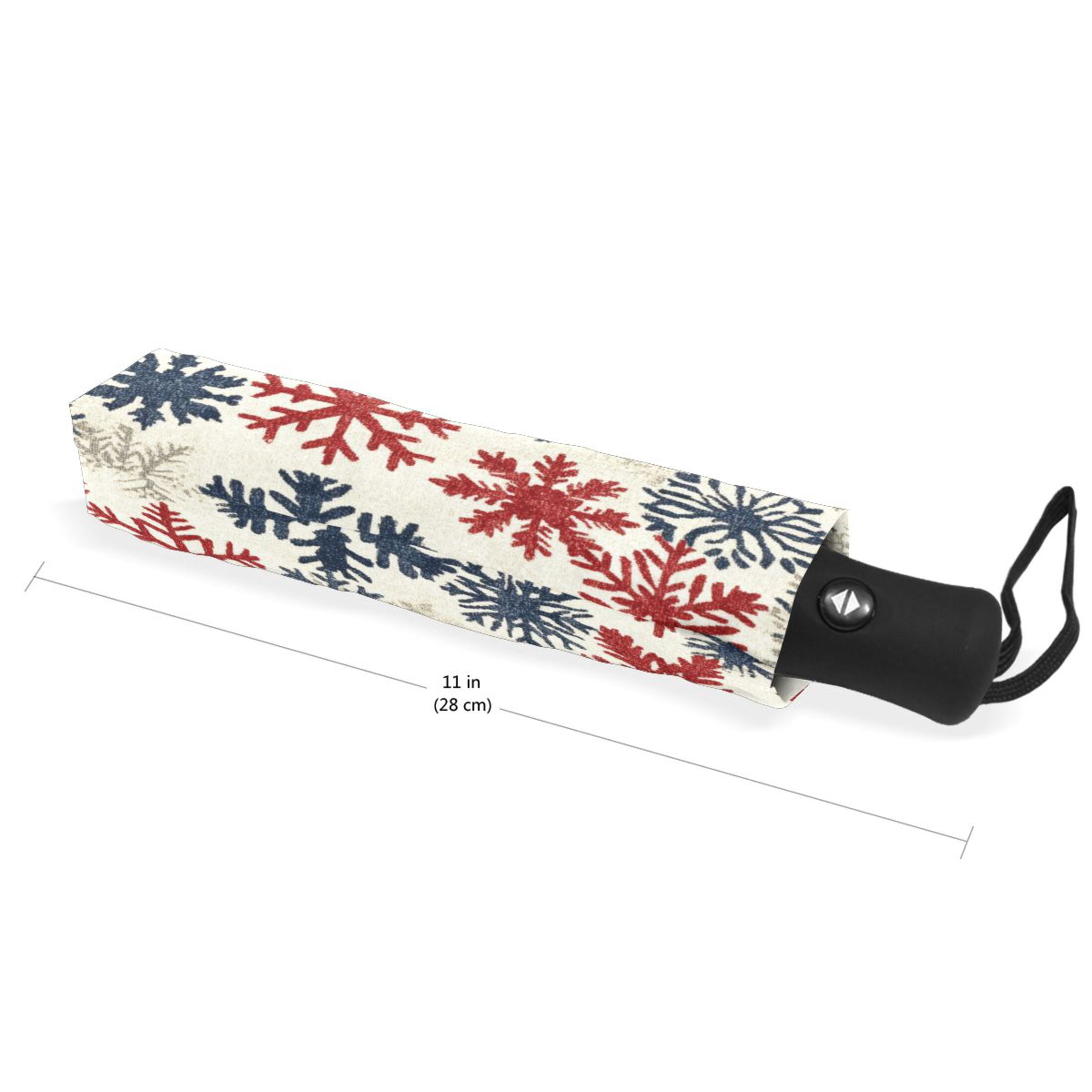 YAZAOO One-Touch Auto Open Close Rain Umbrella With Creative Red White and Blue Snowflakes Pattern