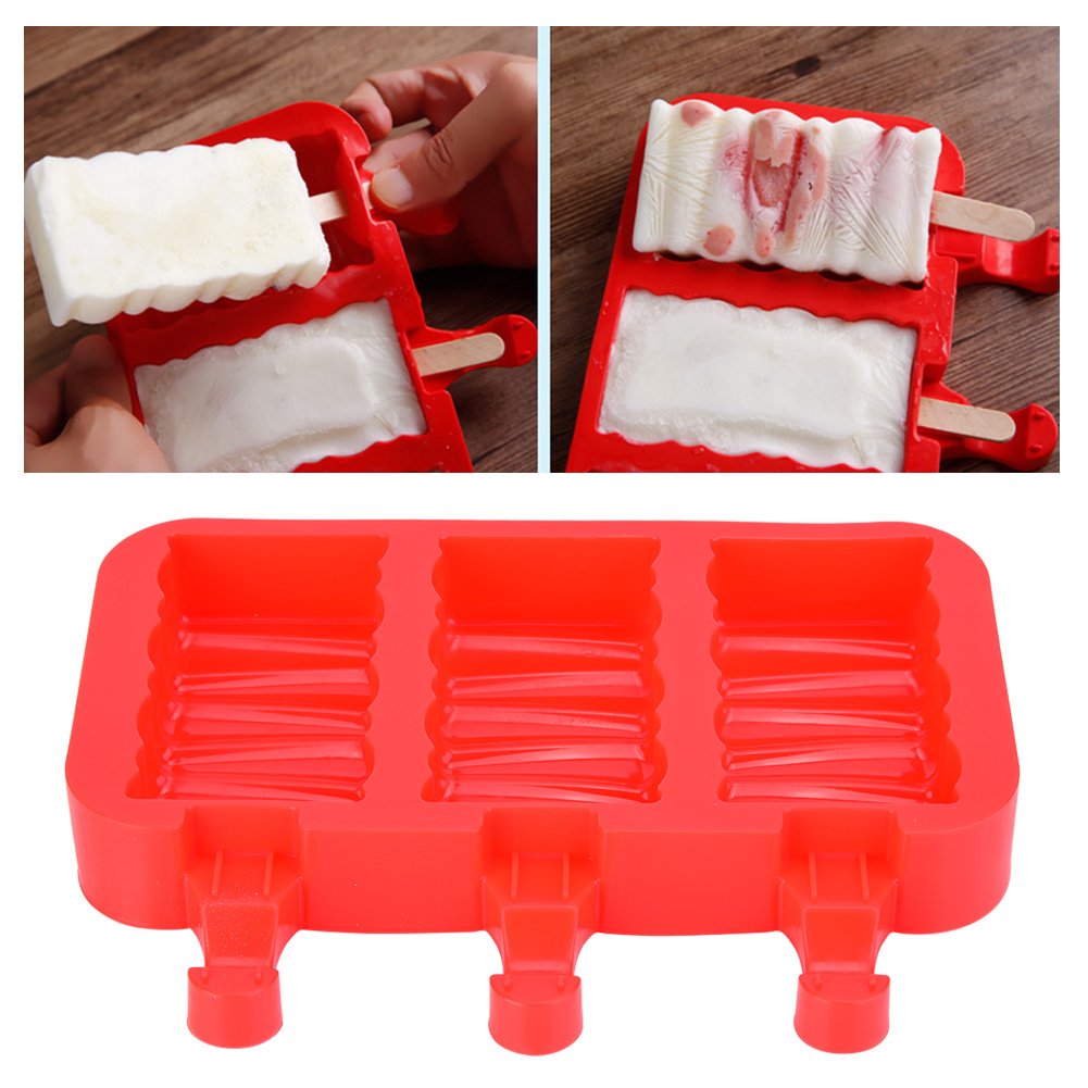 Mgaxyff 3 Cavities Ice Pop Mold,Silicone Molds with Lid Ice Cream Bar Mold 3 Cavities Silicone