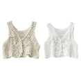 thumbnail image 6 of URTERYSER Women Crochet Knit Sleeveless Crop Top Vest Floral Lace Button Waistcoat for Jac White, 6 of 9