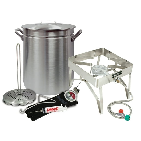 Bayou Classic Deep Fryer "GRAND GOBBLER" Turkey Kit for Oversized Birds (25  LBS Turkeys) 42-Quart Aluminum Stockpot and Stainless Steel Burner Stand