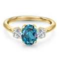 thumbnail image 3 of Gem Stone King 10K Yellow Gold London Blue Topaz and Lab Grown Diamond Engagement Ring for Women | 2.04 Cttw | Oval 8X6MM | Gemstone November Birthstone | Size 8, 3 of 6