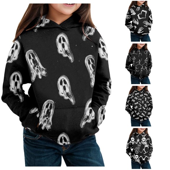 Zylarhe Halloween Sweatshirts for Kids Oversized Girls Hoodies Cute Drop Shoulder Long Sleeve Pullover Sweatshirt Purple 6-7 Years