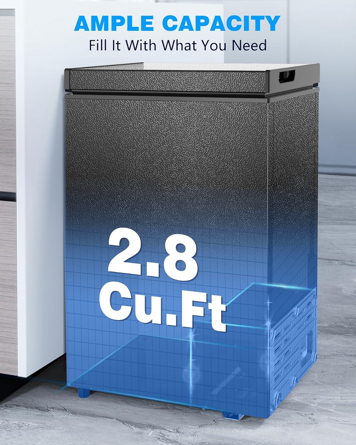 Crzoe 2.8 Cu.Ft Chest Freezer with Removable Basket and Bottom Defrost Water Drain Top Open Door Freestanding, Mini Freezer, Deep Freezer with Adjustable 7 Thermostat for Apartment/Home,Black
