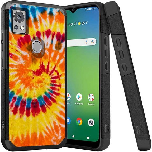 ANJ  Shockproof Dual Layer Slim Hard Case   Tempered Glass Cover Compatible with Icon 5, AT&T Motivate 4 - Tie Dye Swirl