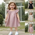 thumbnail image 1 of NJDVHB Robes d'Hiver pour Tout-Petits, Robe de Princesse pour Fillette, Robe de Fête pour Filles, Robe Décontractée Ample à Manches Volantées Unie pour Enfants, Col Rond, Manches Courtes, Rose, 100, 1 of 5
