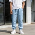 thumbnail image 6 of Domuza Girls Cotton Linen Sweatpants Cinch Bottom Joggers Baggy Casual Summer Elastic Waist Solid Beach Pants with Pockets Blue 160, 6 of 6