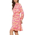 thumbnail image 4 of INSPIRE CHIC Women's Floral Dress Mock Neck Long Sleeve Tie Waist Knee Length Boho Dress L Pink Floral, 4 of 6