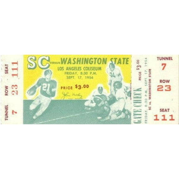1954 USC Trojans vs Washington State college football game full unused ticket