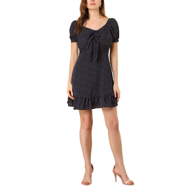 INSPIRE CHIC Vestido Mini de Cuello Corazón con Volantes para Mujeres en Azul S