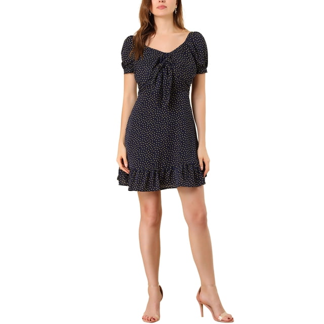 INSPIRE CHIC Vestido Mini de Cuello Corazón con Volantes para Mujeres en Azul S