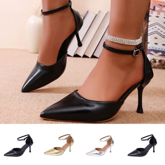 Miluxas Closed Pointed Toe Heels for Women Stiletto Heels Ankle Strap Buckle Prom Party Wedding office Work Elegant Dress Pumps Shoes Silver 9(42)