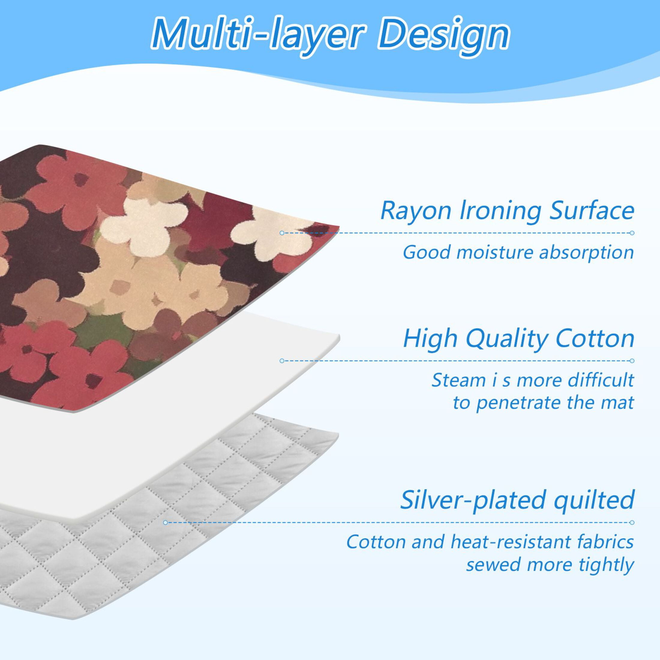 Brown and Colorful Flowers Ironing Mat Blanket for Table Top Travel Portable Ironing Board Pad 47.2x27.6 Inch