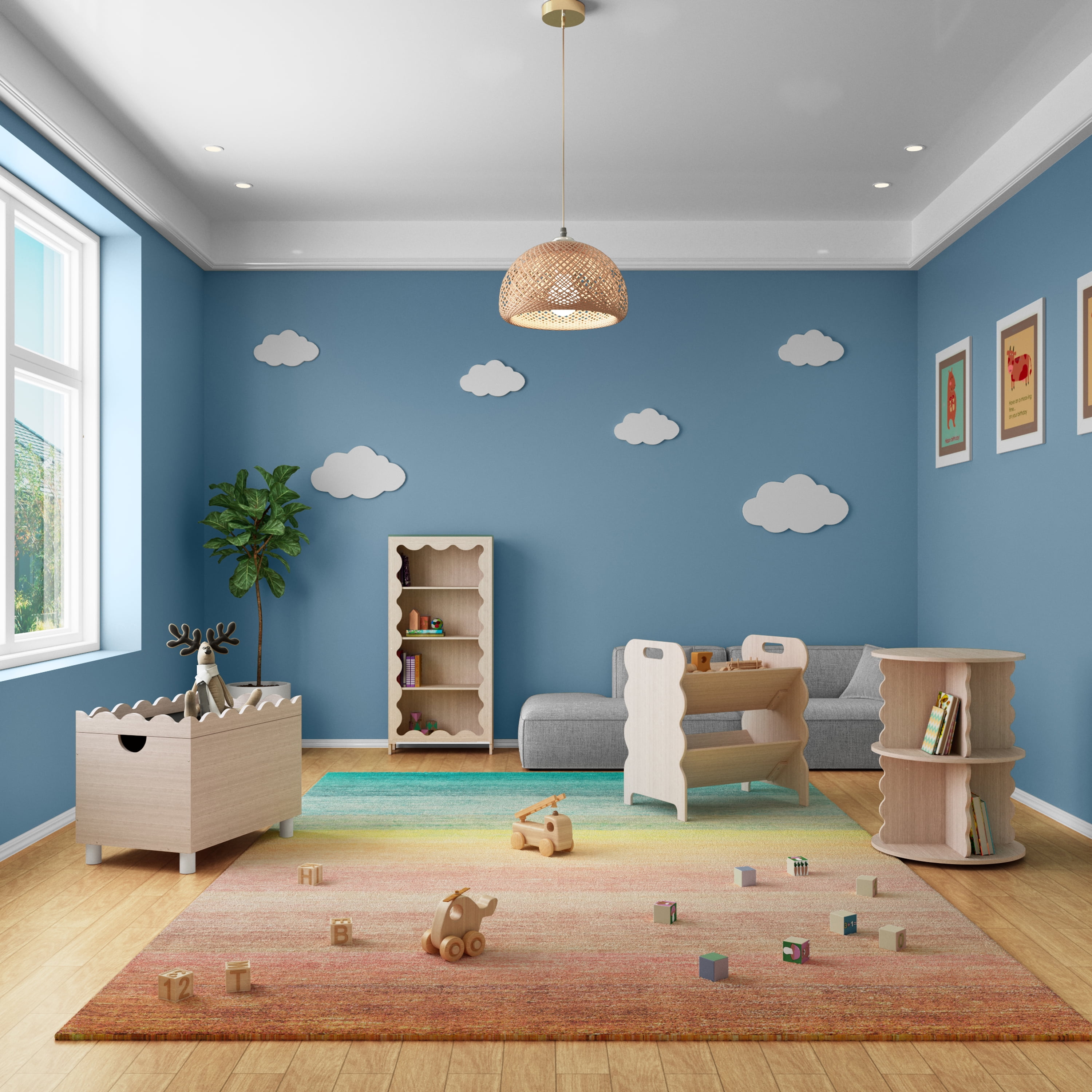 House of Happy Wiggle Wooden Kids Toy Storage Trunk with Lift-Off Top, Natural Finish