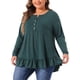 thumbnail image 1 of Tops de túnica de mujer plus size Agnes Orinda, con botones, cuello en V, mangas largas, dobladillo con volantes, blusas fluidas 1X verde oscuro, 1 of 8