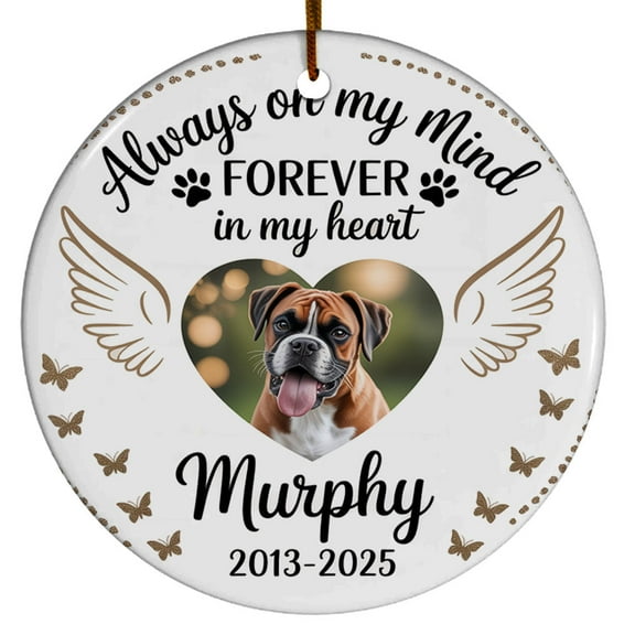 Angel Wings Picture Frame Ceramic Christmas Ornament 2025, Always On My Mind Forin Christmas Ornament, Custom Name Text Photo Dog Cat Ceramic Christmas Ornament Gift for