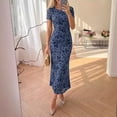 thumbnail image 2 of Women's Summer Short Sleeve Floral Bodycon Dress 2026 Ruched Mesh Wedding Guest Cocktail Party Maxi Dresses, 2 of 5