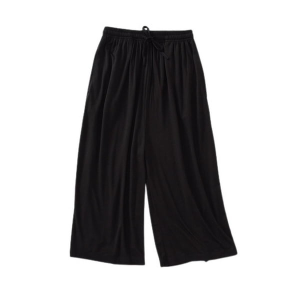 SWSMCLT Women's Pajama Bottom Breathable Nightwear Chic Pj Capri Fall Home Comfy Modest Medium Waist Black Small