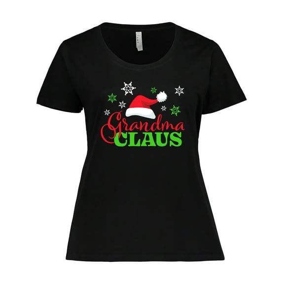 Inktastic Grandma Claus with Christmas Santa Hat and Snowflakes Women's Plus Size T-Shirt