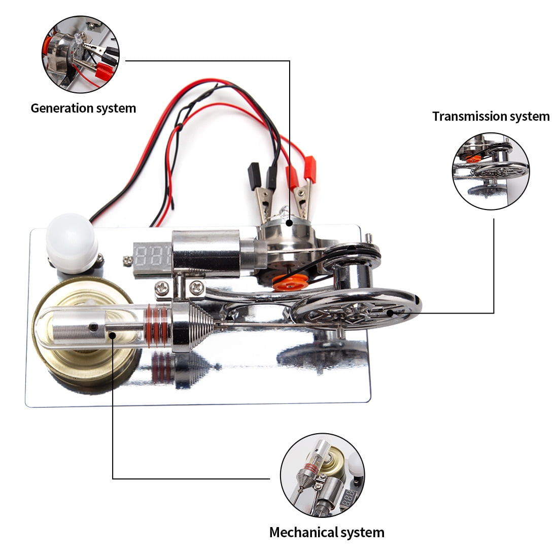 ENJOMOR γ-Type Hot Air Stirling Engine Model Kit - DIY Assembly with LED Generator, Alcohol-Powered, CNC Metal Construction Educational Science Gift for Physics Enthusiasts