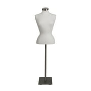Mondo White Jersey-covered Female 3/4 torso form Tailor Bust with Satin Chrome Neck Cap and Dress Maker Base