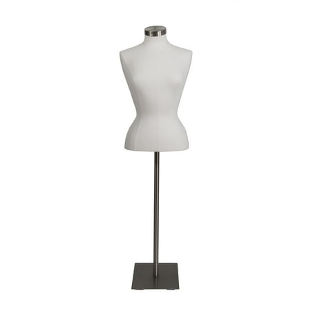 Mondo White Jersey-covered Female 3/4 torso form Tailor Bust with Satin Chrome Neck Cap and Dress Maker Base