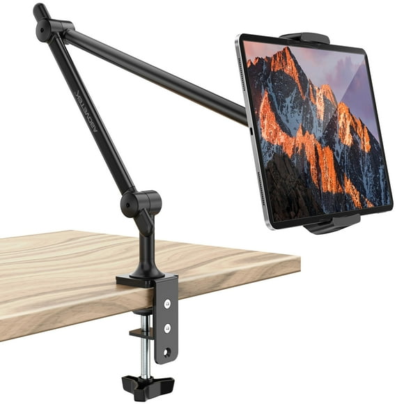 AboveTEK Tablet Stand Holder for Desk & Bed, Aluminum iPad Holder Arm with 360° Rotating Clamp, Adjustable Phone Stand Compatible with 4.7