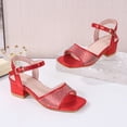 thumbnail image 2 of Qopobobo Gold Shoes For Girls Girls Summer Sandals Girls Heels Dress Shoes Square Toe Sandals Flower Girl Party Wedding Church Little Big Kid Shoes Red,2, 2 of 8
