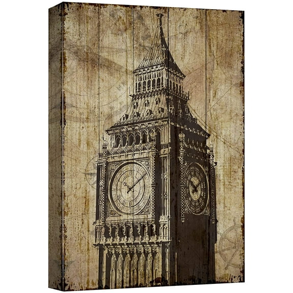 wall26 Canvas Print Wall Art Antique Wood Panel Big Ben British England Architecture & Maps Landmark Digital Art Modern Art Decorative Scenic Urban Bohemian for Living Room, Bedroom, Office - 16&