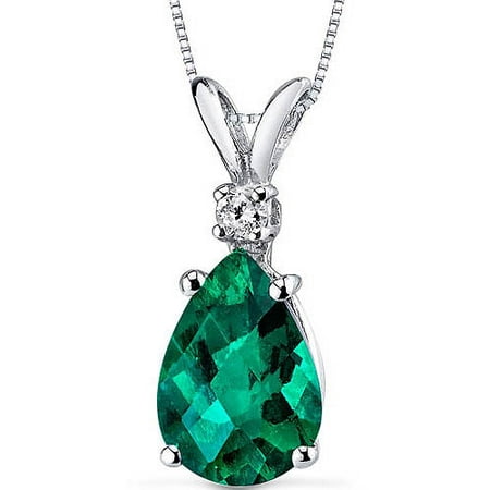 Oravo 1.75 Carat T.G.W. Pear-Shape Created Emerald and Diamond Accent 14kt White Gold Pendant, 18